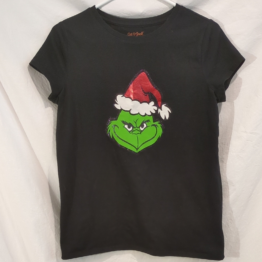 Cat &Jack | Grinch Glitter Cartoon Graphic T-shirt Short Sleeve Black | XL